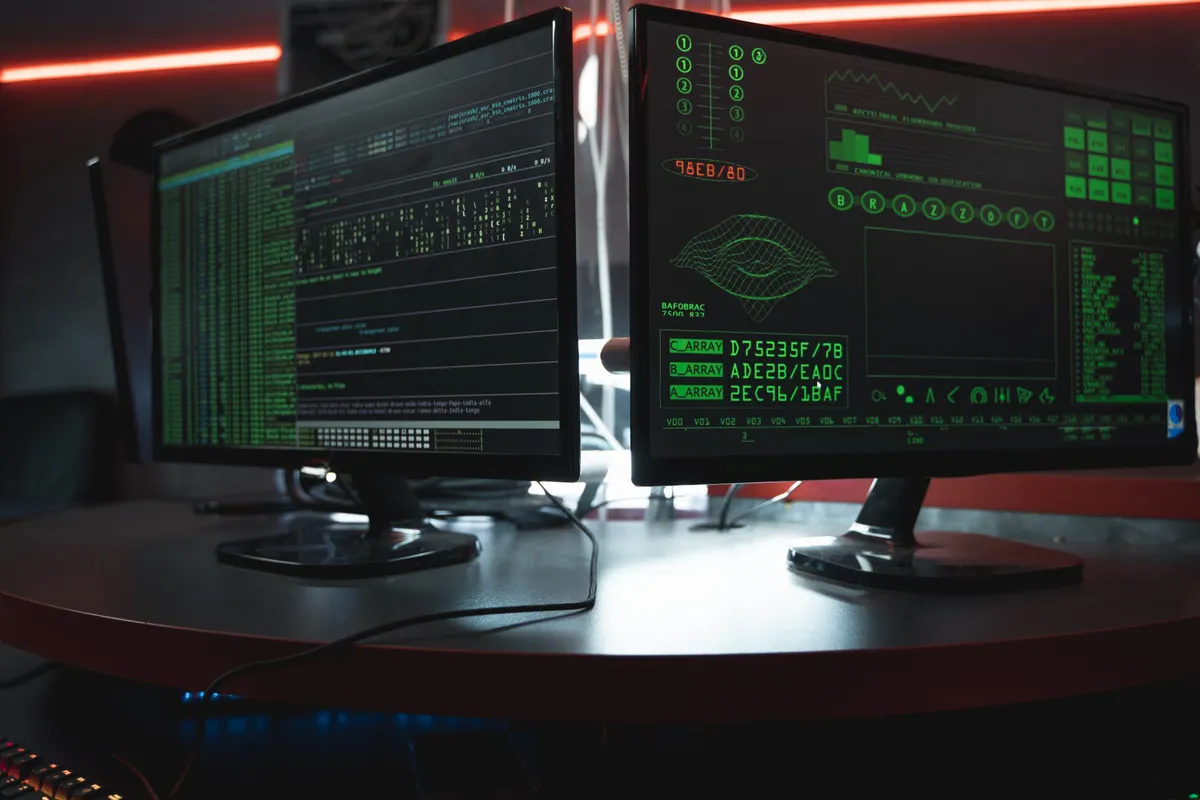 Security operations desk with monitoring dashboards on screen